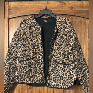 Zara Women's Brown Leopard Teddy Jacket